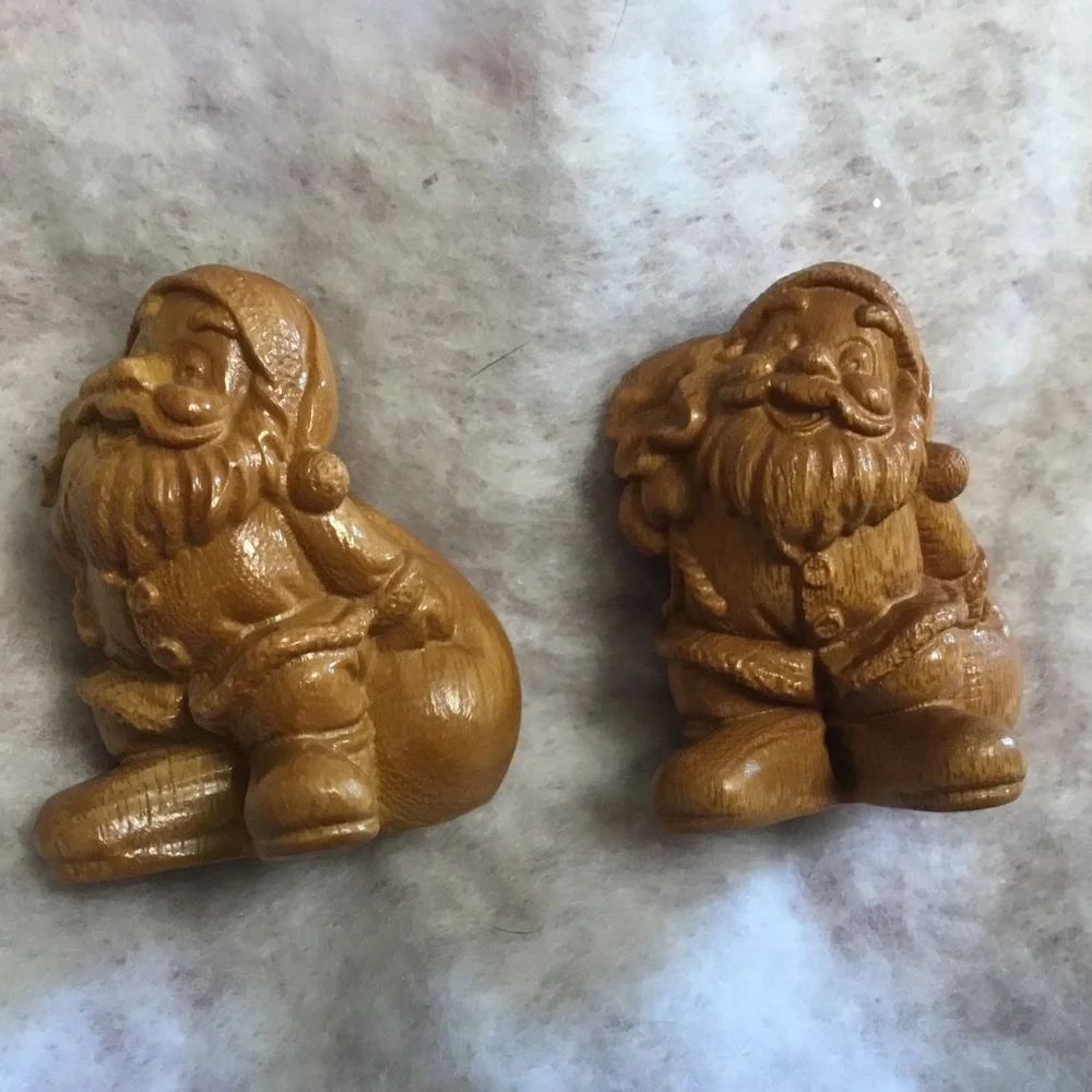 Hand-Carved Wooden Santa Figurines - Brown